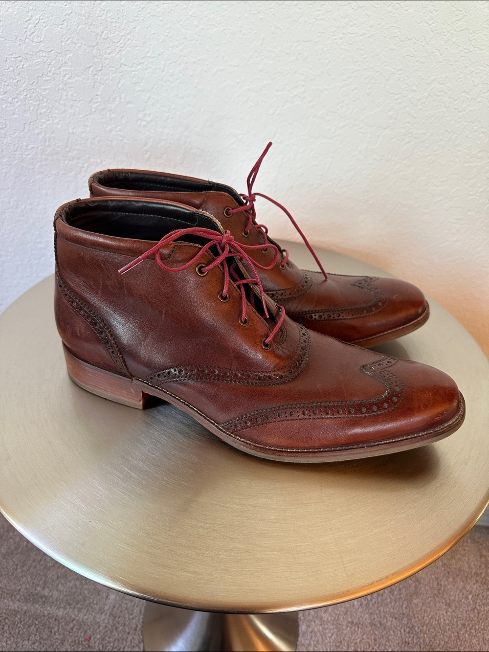 Cole Haan Brown Leather Chukka Wingtip Boots with Red Laces Sz 12 - Picture 5 of 10